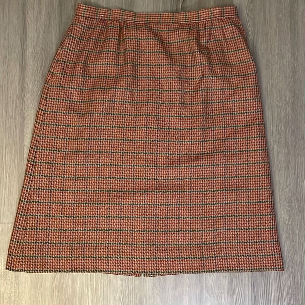 Vintage J.G. Hook Wool Skirt Plus Size Fall Red, Green Blue Houndstooth Plaid Sk